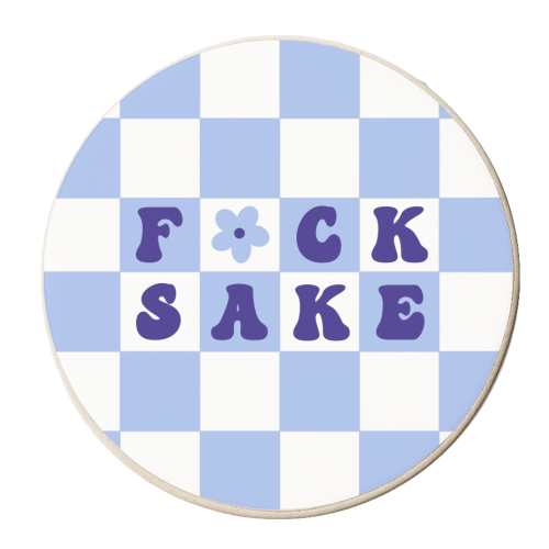 Fuck sake checkerboard in cornflower - personalised beer coaster by The Girl Next Draw