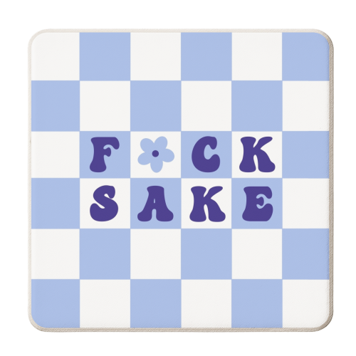 Fuck sake checkerboard in cornflower - personalised beer coaster by The Girl Next Draw