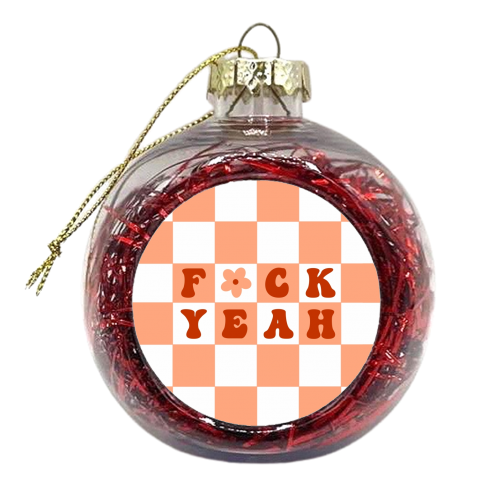 Fuck yeah checkerboard in orange - xmas bauble by The Girl Next Draw