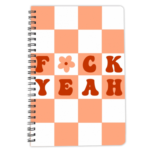 Fuck yeah checkerboard in orange - personalised A4, A5, A6 notebook by The Girl Next Draw