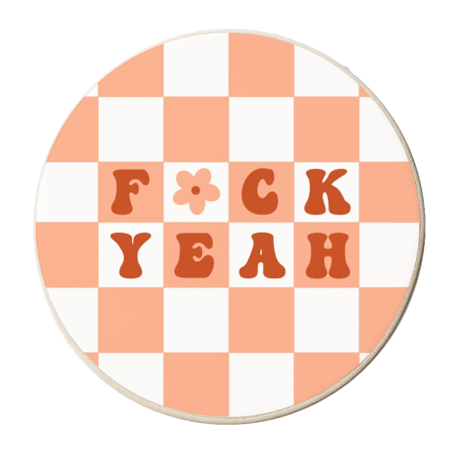Fuck yeah checkerboard in orange - personalised beer coaster by The Girl Next Draw