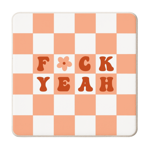 Fuck yeah checkerboard in orange - personalised beer coaster by The Girl Next Draw