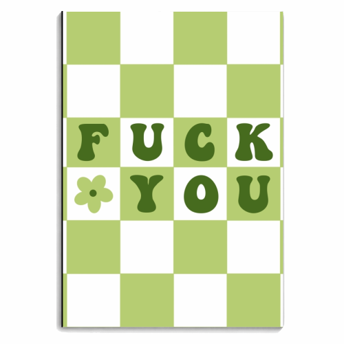 Fuck you checkerboard in green - personalised A4, A5, A6 notebook by The Girl Next Draw