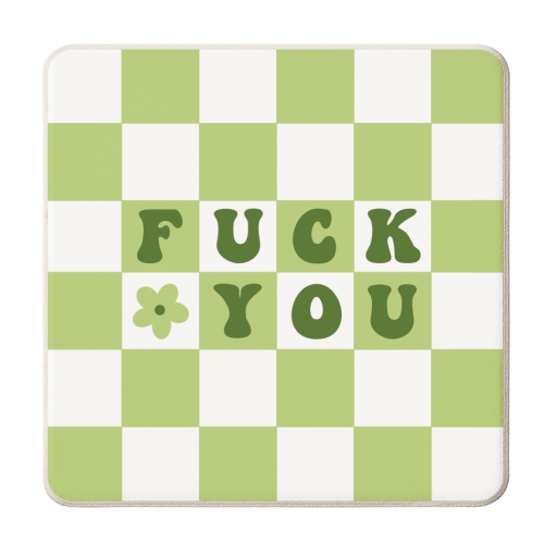 Fuck you checkerboard in green - personalised beer coaster by The Girl Next Draw
