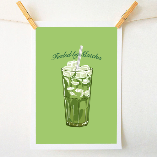 Fueled by Matcha – Vintage Green Tea Illustration - A1 - A4 art print by EZbie