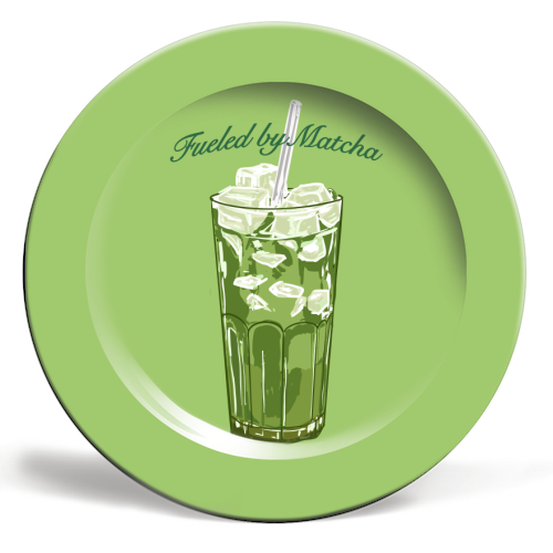 Fueled by Matcha – Vintage Green Tea Illustration - ceramic dinner plate by EZbie