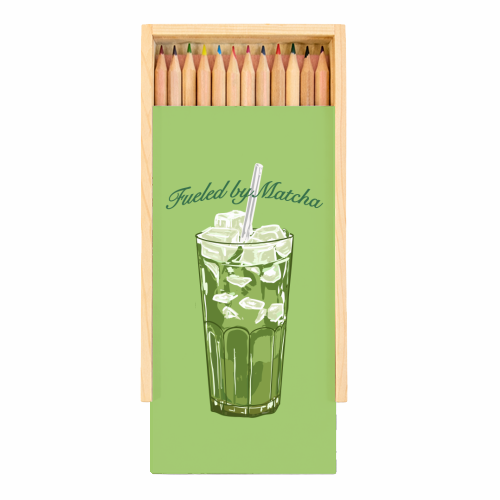Fueled by Matcha – Vintage Green Tea Illustration - Coloured Pencils with Box by EZbie