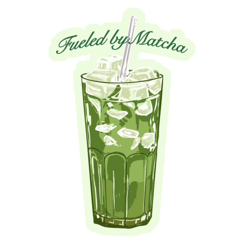 Fueled by Matcha – Vintage Green Tea Illustration - Die Cut Sticker by EZbie