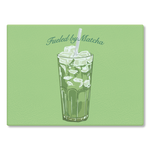 Fueled by Matcha – Vintage Green Tea Illustration - glass chopping board by EZbie