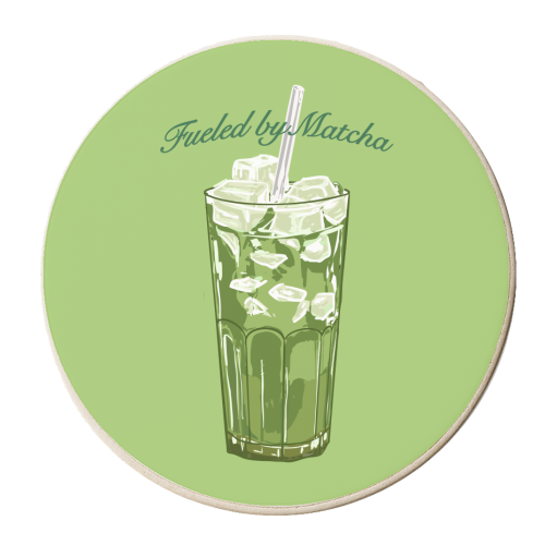 Fueled by Matcha – Vintage Green Tea Illustration - personalised beer coaster by EZbie