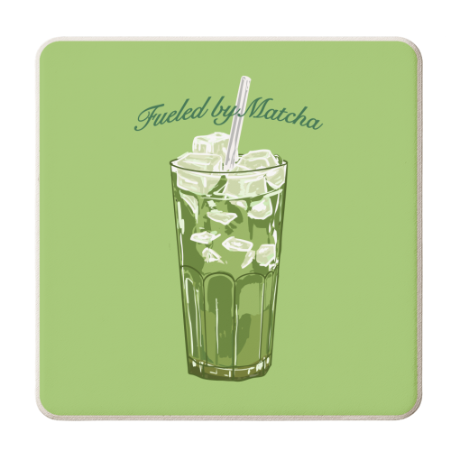 Fueled by Matcha – Vintage Green Tea Illustration - personalised beer coaster by EZbie