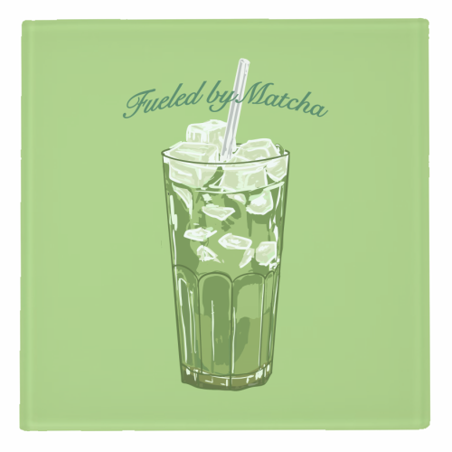 Fueled by Matcha – Vintage Green Tea Illustration - personalised beer coaster by EZbie