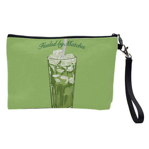 Fueled by Matcha – Vintage Green Tea Illustration - pretty makeup bag by EZbie