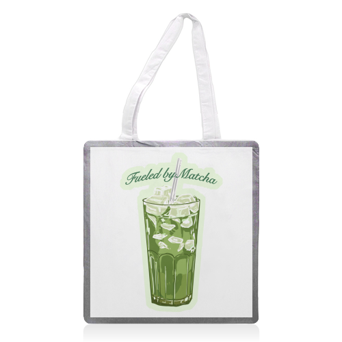 Fueled by Matcha – Vintage Green Tea Illustration - printed canvas tote bag by EZbie