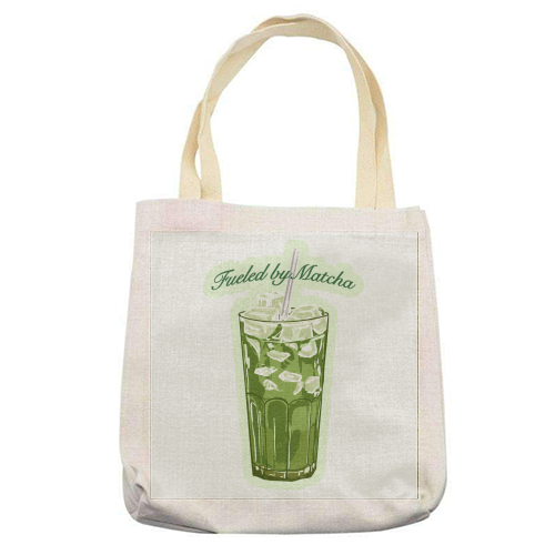 Fueled by Matcha – Vintage Green Tea Illustration - printed canvas tote bag by EZbie