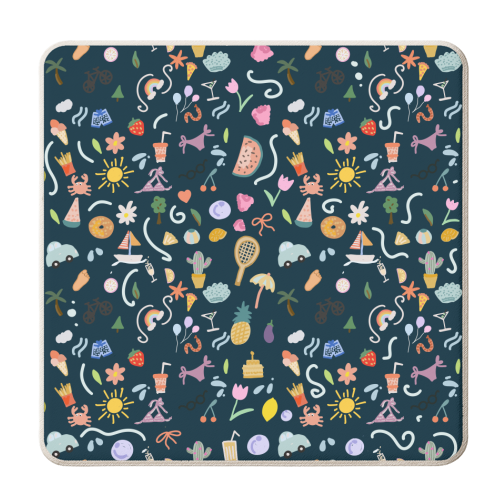 Fun summer  life pattern design - personalised beer coaster by andrea zuza