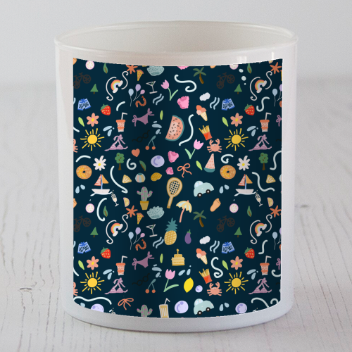 Fun summer  life pattern design - scented candle by andrea zuza