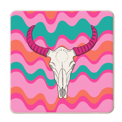 Funky Bull's Skull - personalised beer coaster by Adam Regester