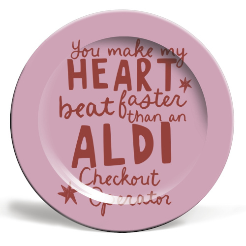 Funny Aldi Valentine gift - ceramic dinner plate by Giddy Kipper