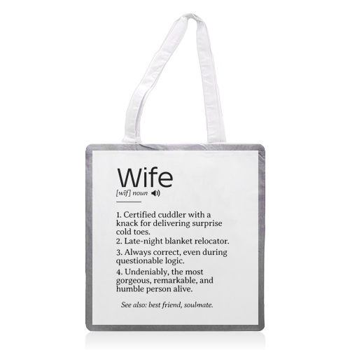 Funny and Heartfelt Wife Definition – A Loving Tribute to Life's Favorite Person - printed canvas tote bag by timsal shol