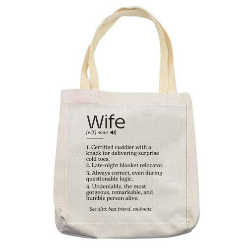Funny and Heartfelt Wife Definition – A Loving Tribute to Life's Favorite Person - printed canvas tote bag by timsal shol