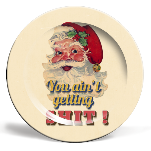 Funny Christmas Retro Santa - ceramic dinner plate by Ania Wieclaw