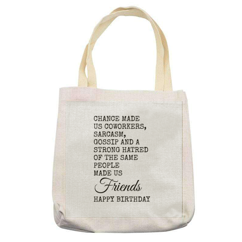 Funny Coworker Birthday Card – Sarcasm, Gossip & Friendship - printed canvas tote bag by Najib Sefroui