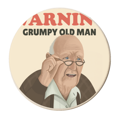Funny Illustrated Warning Grumpy Old Man - personalised beer coaster by AbiGoLucky