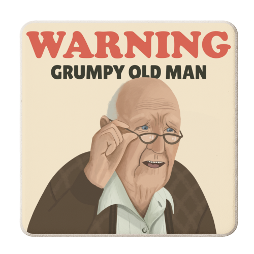 Funny Illustrated Warning Grumpy Old Man - personalised beer coaster by AbiGoLucky
