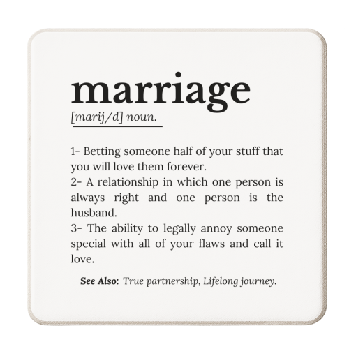 Funny Marriage Definition Typography Quote - personalised beer coaster by timsal shol