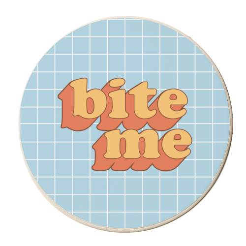 Funny Slogan Design BITE ME - personalised beer coaster by AbiGoLucky