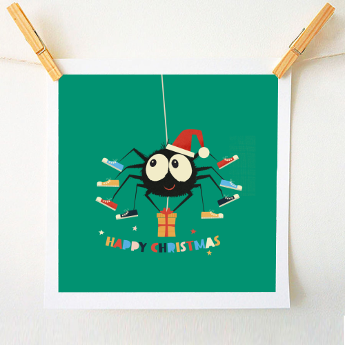 Funny Spider Christmas Santa Illustration - A1 - A4 art print by Ania Wieclaw