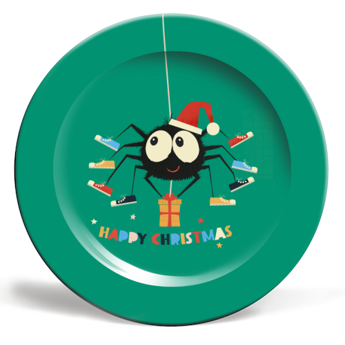 Funny Spider Christmas Santa Illustration - ceramic dinner plate by Ania Wieclaw