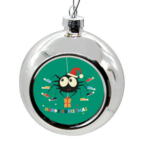 Funny Spider Christmas Santa Illustration - colourful christmas bauble by Ania Wieclaw