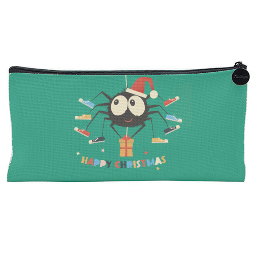 Funny Spider Christmas Santa Illustration - flat pencil case by Ania Wieclaw
