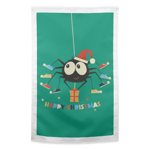 Funny Spider Christmas Santa Illustration - funny tea towel by Ania Wieclaw