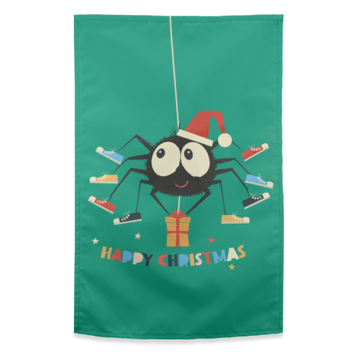 Funny Spider Christmas Santa Illustration - funny tea towel by Ania Wieclaw