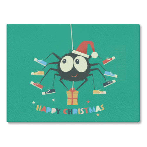 Funny Spider Christmas Santa Illustration - glass chopping board by Ania Wieclaw