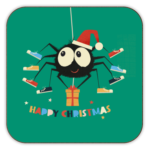 Funny Spider Christmas Santa Illustration - personalised beer coaster by Ania Wieclaw