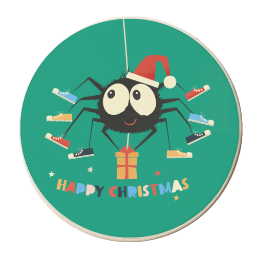 Funny Spider Christmas Santa Illustration - personalised beer coaster by Ania Wieclaw