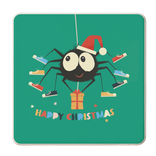 Funny Spider Christmas Santa Illustration - personalised beer coaster by Ania Wieclaw