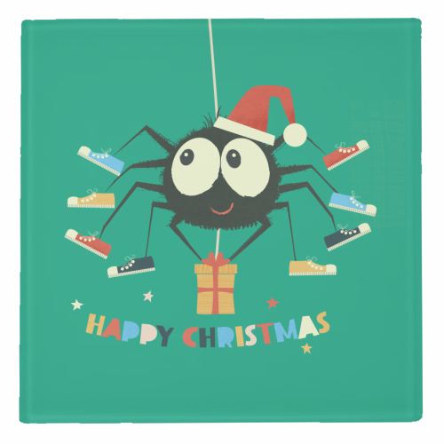 Funny Spider Christmas Santa Illustration - personalised beer coaster by Ania Wieclaw