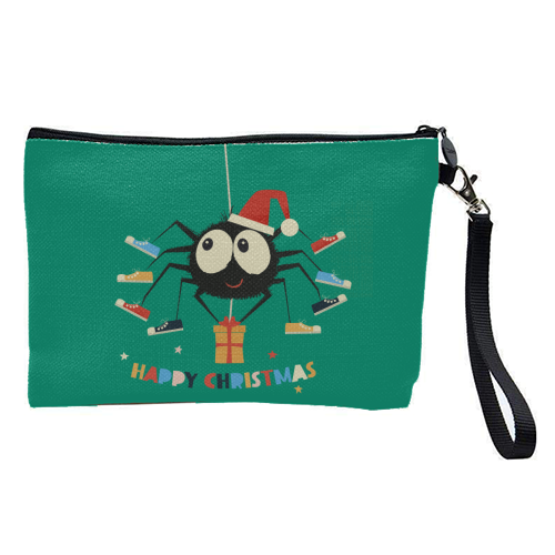 Funny Spider Christmas Santa Illustration - pretty makeup bag by Ania Wieclaw