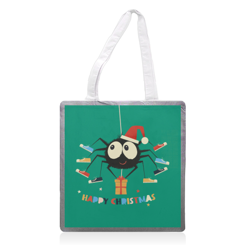 Funny Spider Christmas Santa Illustration - printed canvas tote bag by Ania Wieclaw