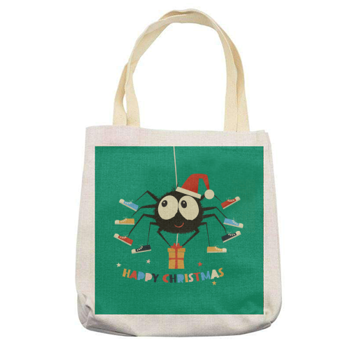 Funny Spider Christmas Santa Illustration - printed canvas tote bag by Ania Wieclaw