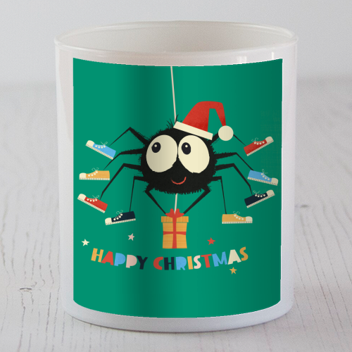 Funny Spider Christmas Santa Illustration - scented candle by Ania Wieclaw