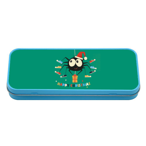 Funny Spider Christmas Santa Illustration - tin pencil case by Ania Wieclaw