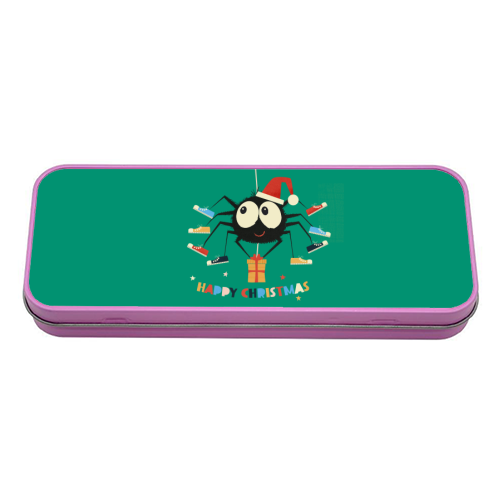 Funny Spider Christmas Santa Illustration - tin pencil case by Ania Wieclaw