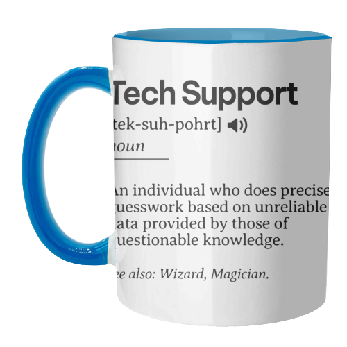 Funny Tech Support Definition | Minimalist Office Humor | IT Professional Gift | Geeky Definition Design | Black and White Typography - unique mug by timsal shol