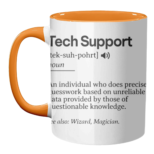 Funny Tech Support Definition | Minimalist Office Humor | IT Professional Gift | Geeky Definition Design | Black and White Typography - unique mug by timsal shol